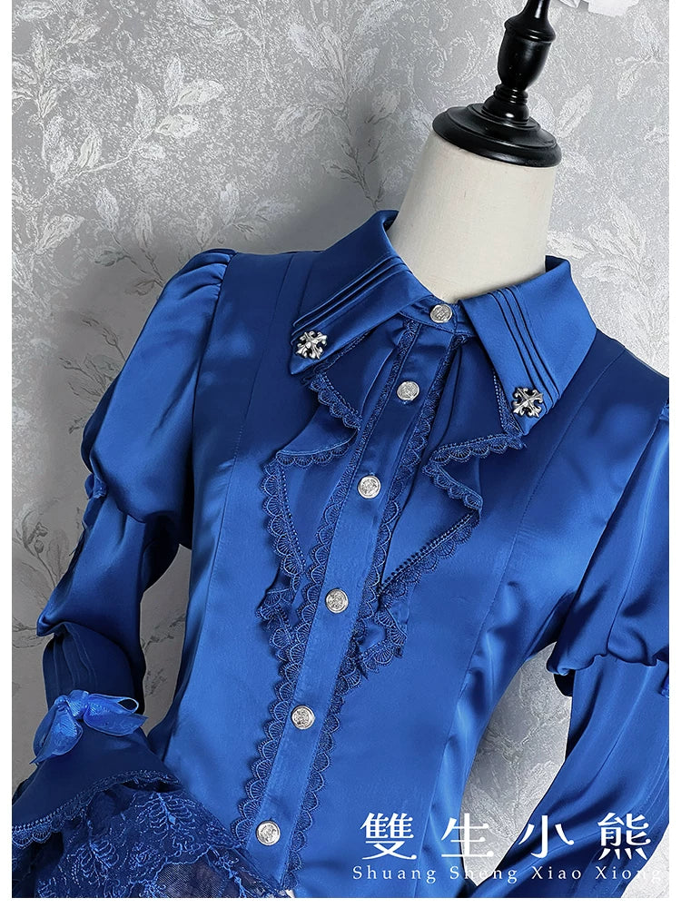 Dark Fog Feast - Gothic Lolita Satin Blouse, Hime Sleeves - Image 14