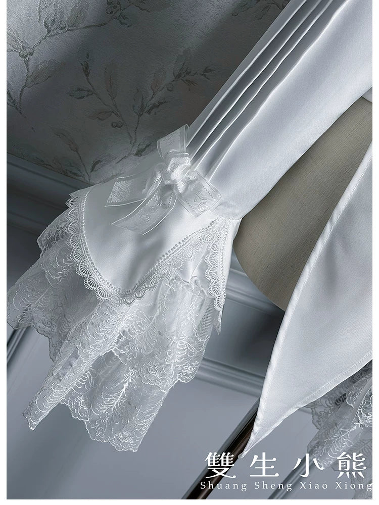 Dark Fog Feast - Gothic Lolita Satin Blouse, Hime Sleeves - Image 23