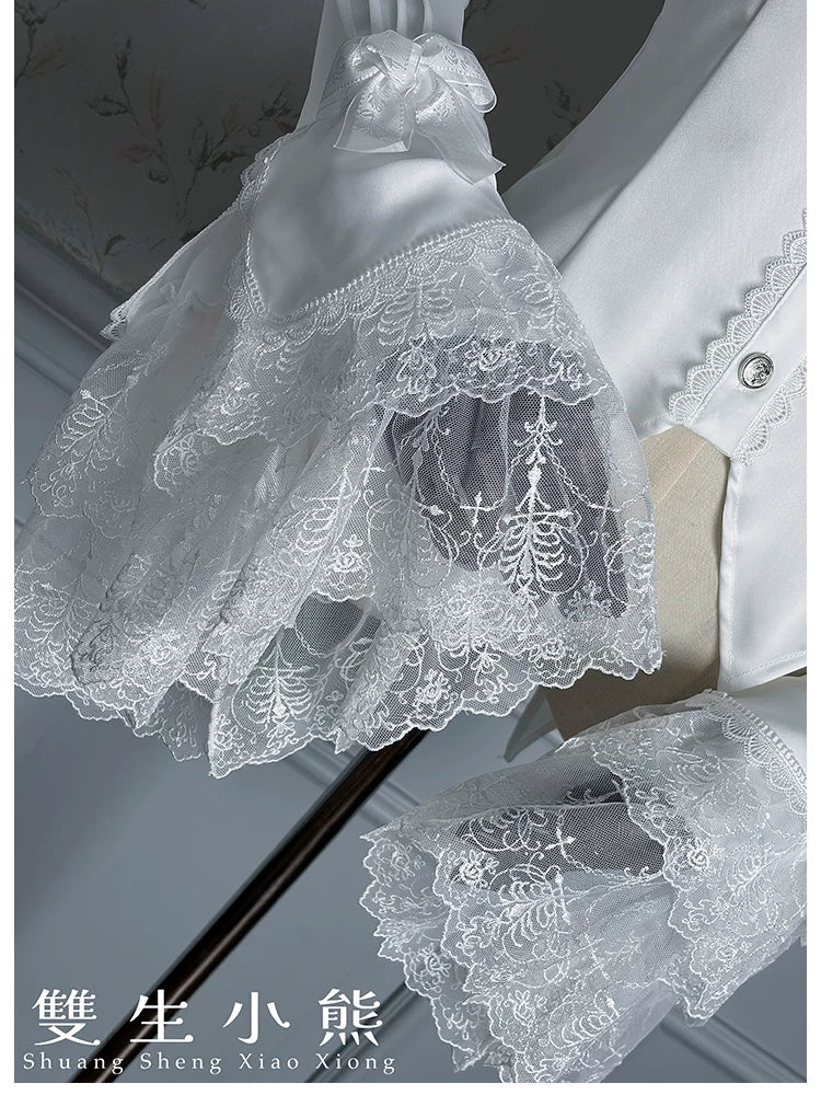 Dark Fog Feast - Gothic Lolita Satin Blouse, Hime Sleeves - Image 24