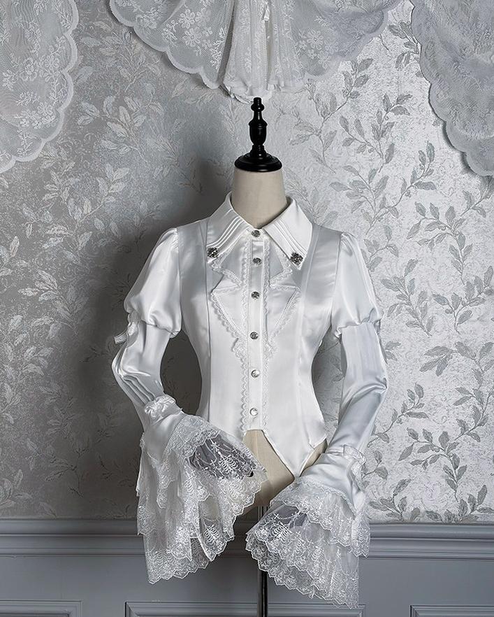 Dark Fog Feast - Gothic Lolita Satin Blouse, Hime Sleeves - Image 5