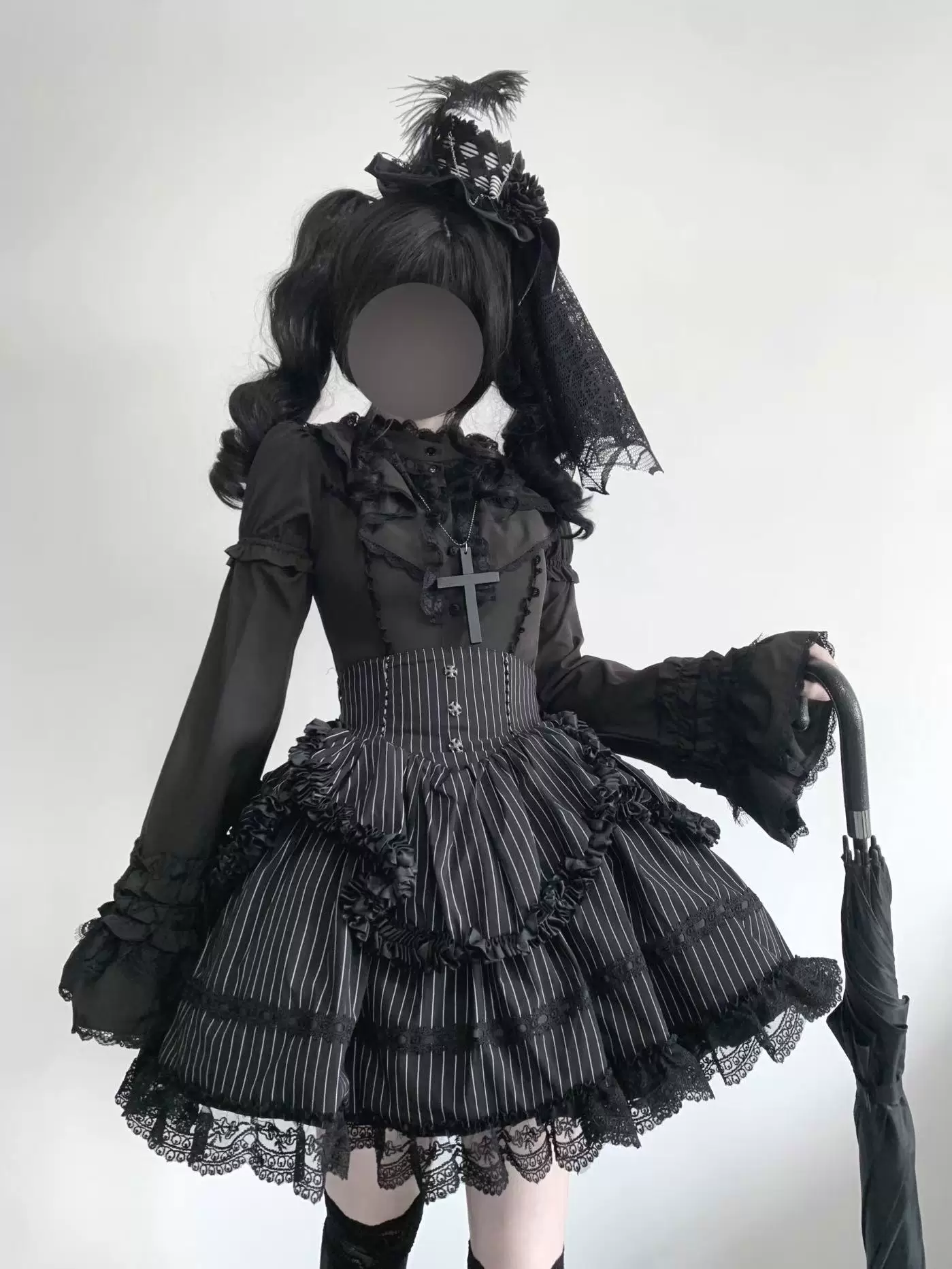 Gothic Lolita Shirt, Detachable Flared Sleeves - Image 5
