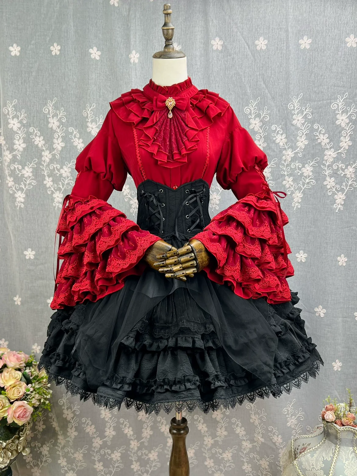Good and Evil Angel - Gothic Lolita SK Set, Retro Princess Sleeve Blouse - Image 18