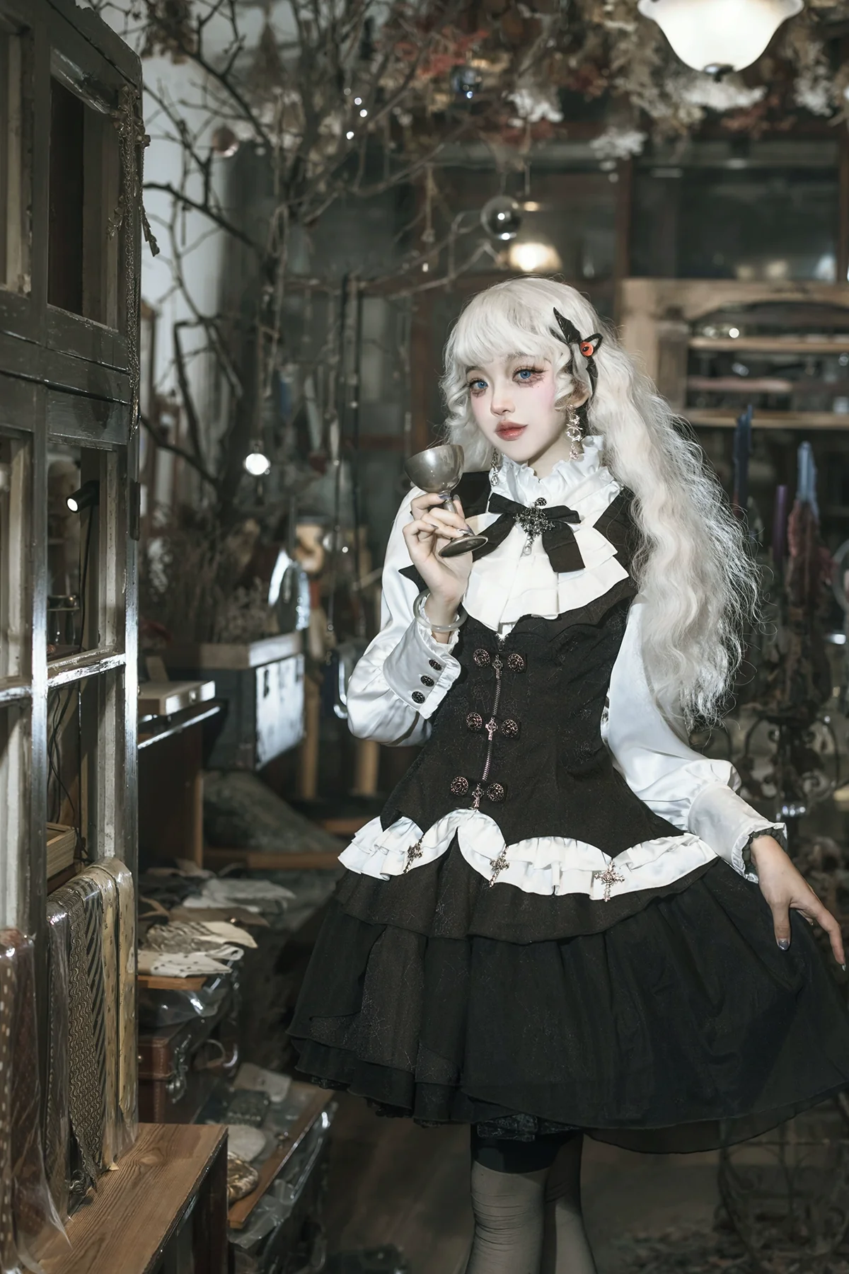 Bloodline Duke - Gothic Lolita SK Suit Spider Web Vest and Blouse - Image 8