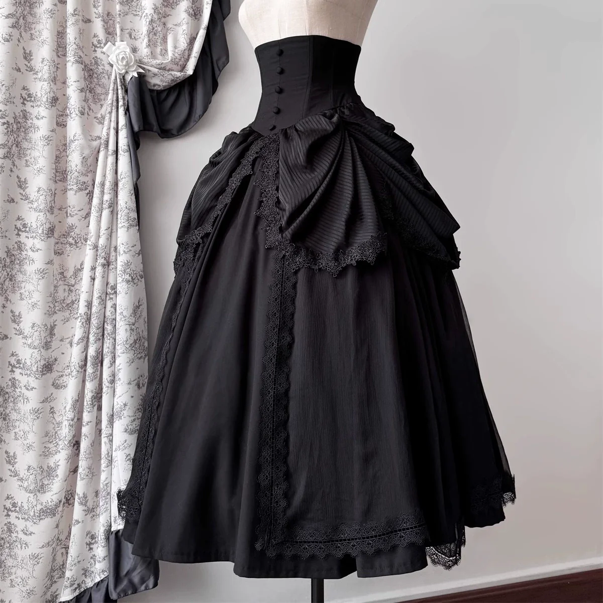 Muppet Mind Ben - Dreaming - Gothic Lolita Skirt Fishbone Long Skirt Ruffled Hem - Image 2