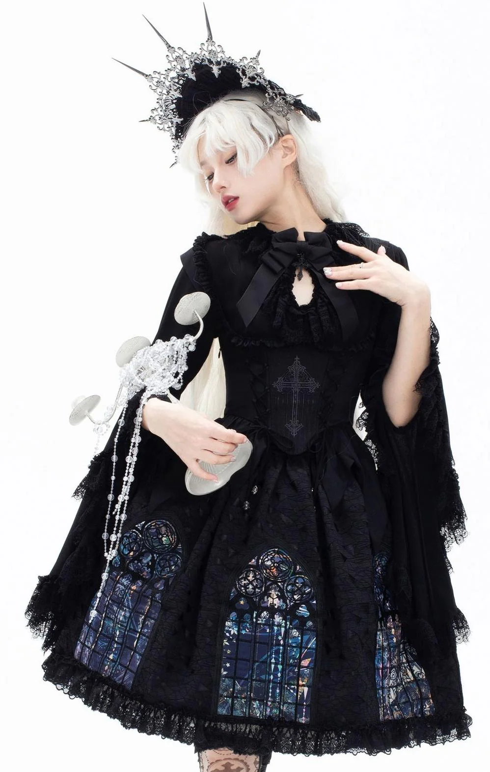 Night Traveler - Gothic Lolita Skirt Long Coat Long-Sleeved Shirt and Bustier - Image 5