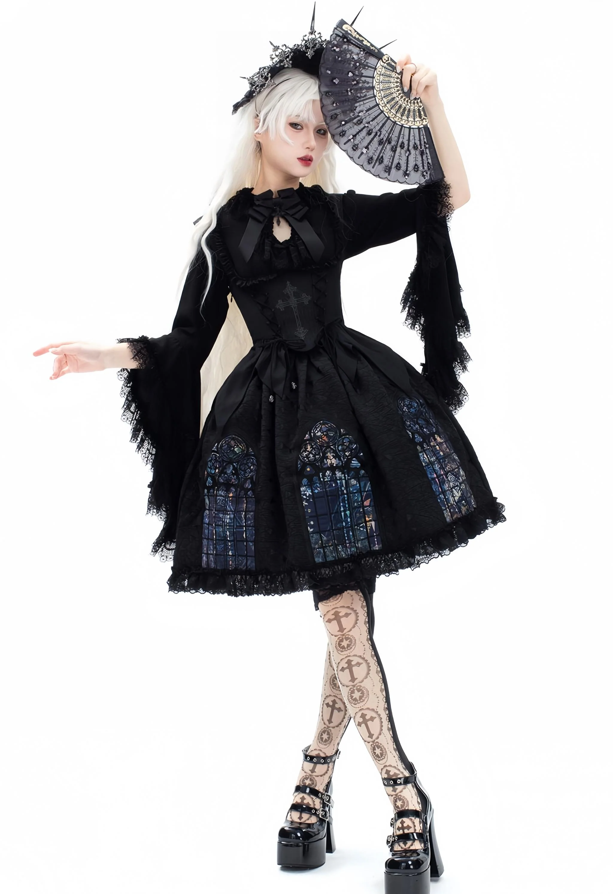 Night Traveler - Gothic Lolita Skirt Long Coat Long-Sleeved Shirt and Bustier - Image 7