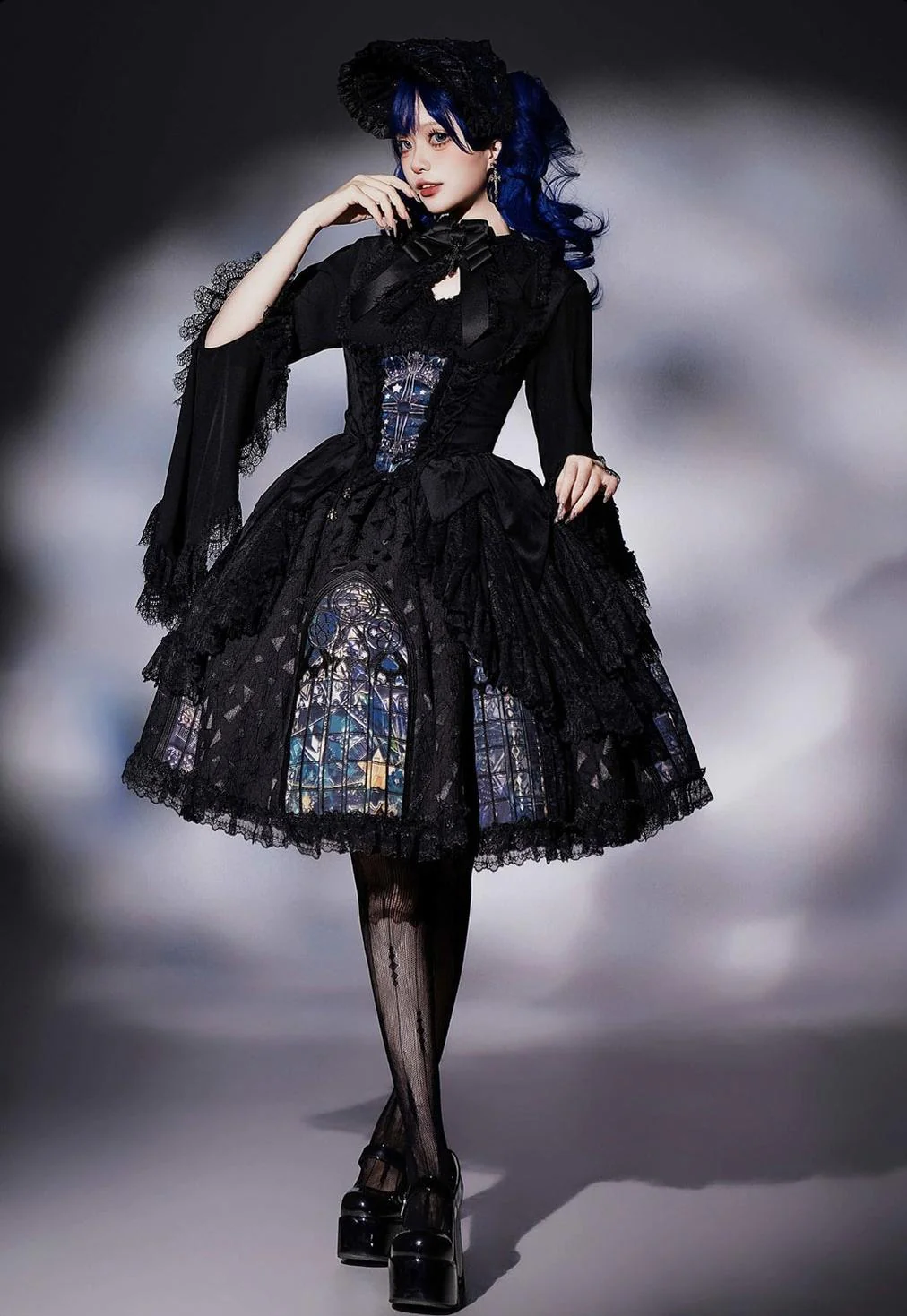 Night Traveler - Gothic Lolita Skirt Outfit Long Coat Shirt and Bustier Set - Image 13
