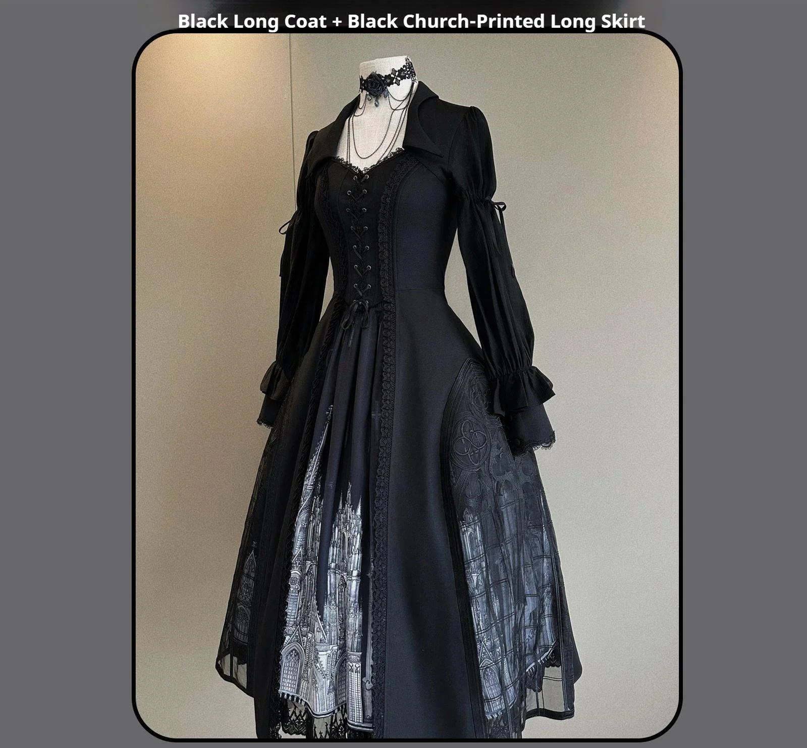 Night Traveler - Gothic Lolita Skirt Outfit Long Coat Shirt and Bustier Set - Image 45