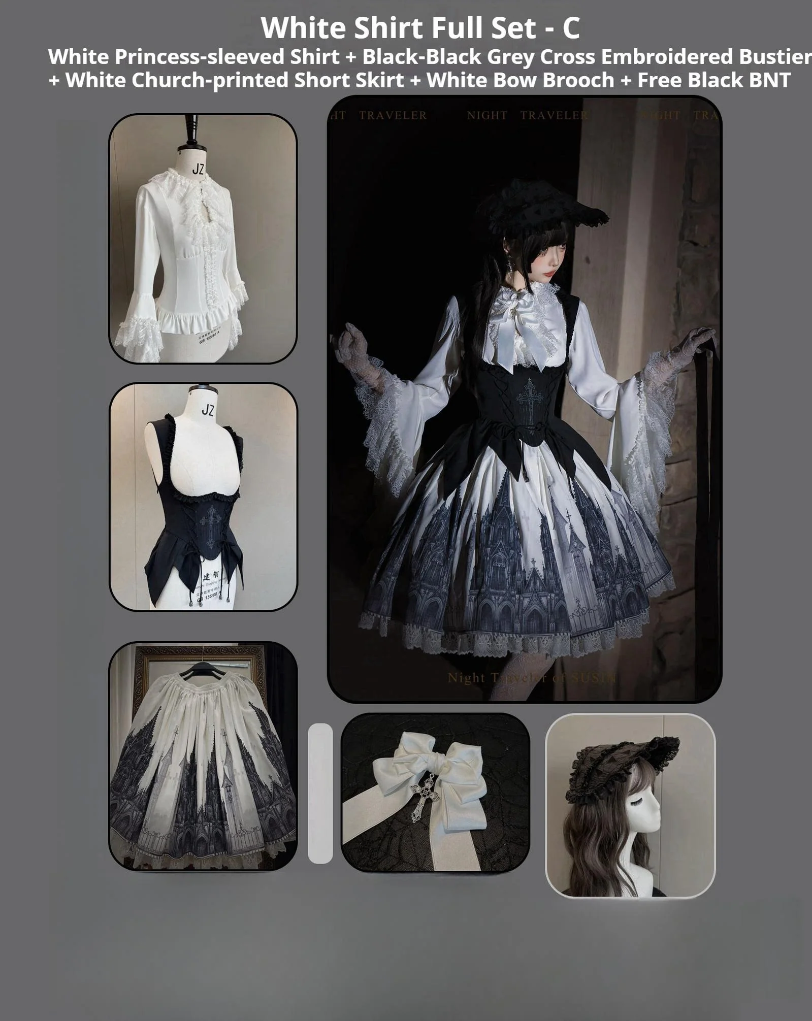 Night Traveler - Gothic Lolita Skirt Outfit Long Coat Shirt and Bustier Set - Image 74