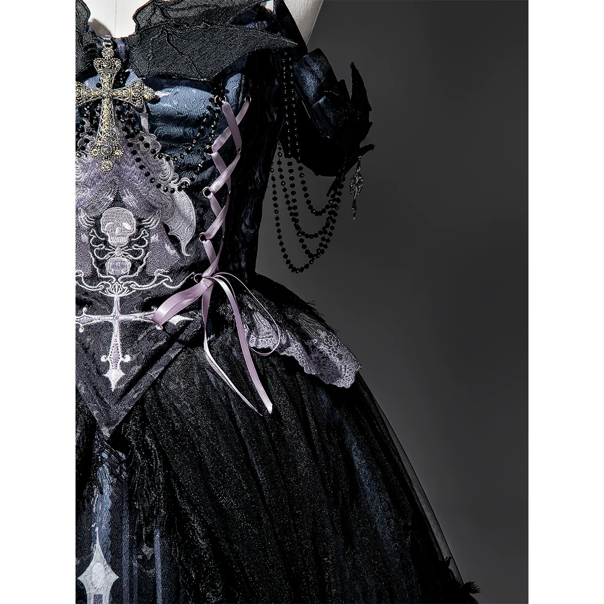 Withered Bone Specter - Gothic Lolita Skirt Set, Rose & Skeleton Hand Decor - Image 14