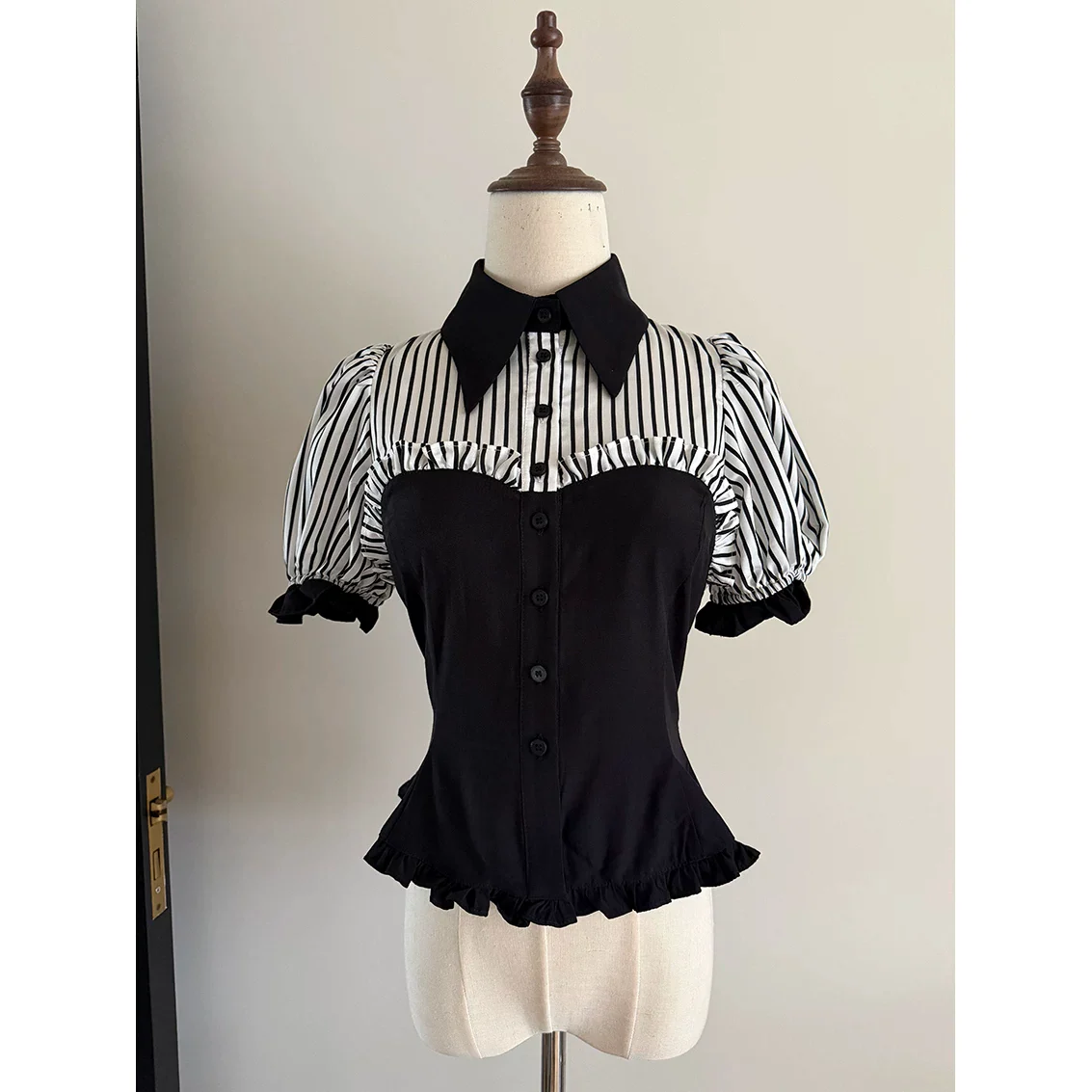 Laura's Reply - Gothic Lolita Striped Patchwork Blouse - Image 4