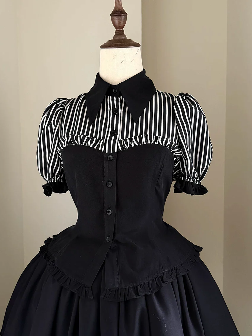 Laura's Reply - Gothic Lolita Striped Patchwork Blouse - Image 5