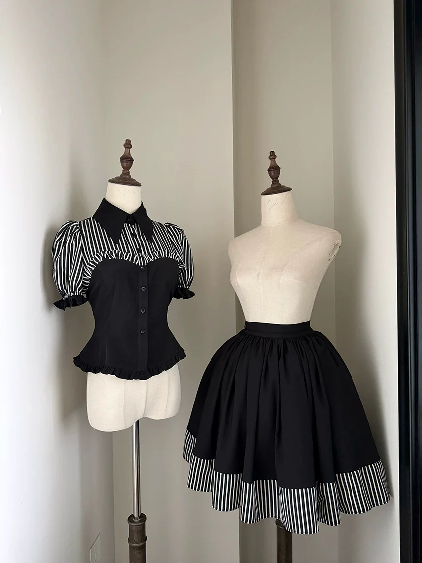 Laura's Reply - Gothic Lolita Striped Patchwork Blouse - Image 6