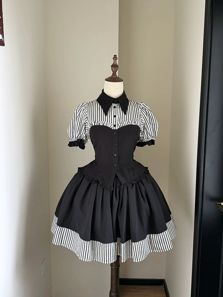 Laura's Reply - Gothic Lolita Striped Patchwork Blouse - Image 8