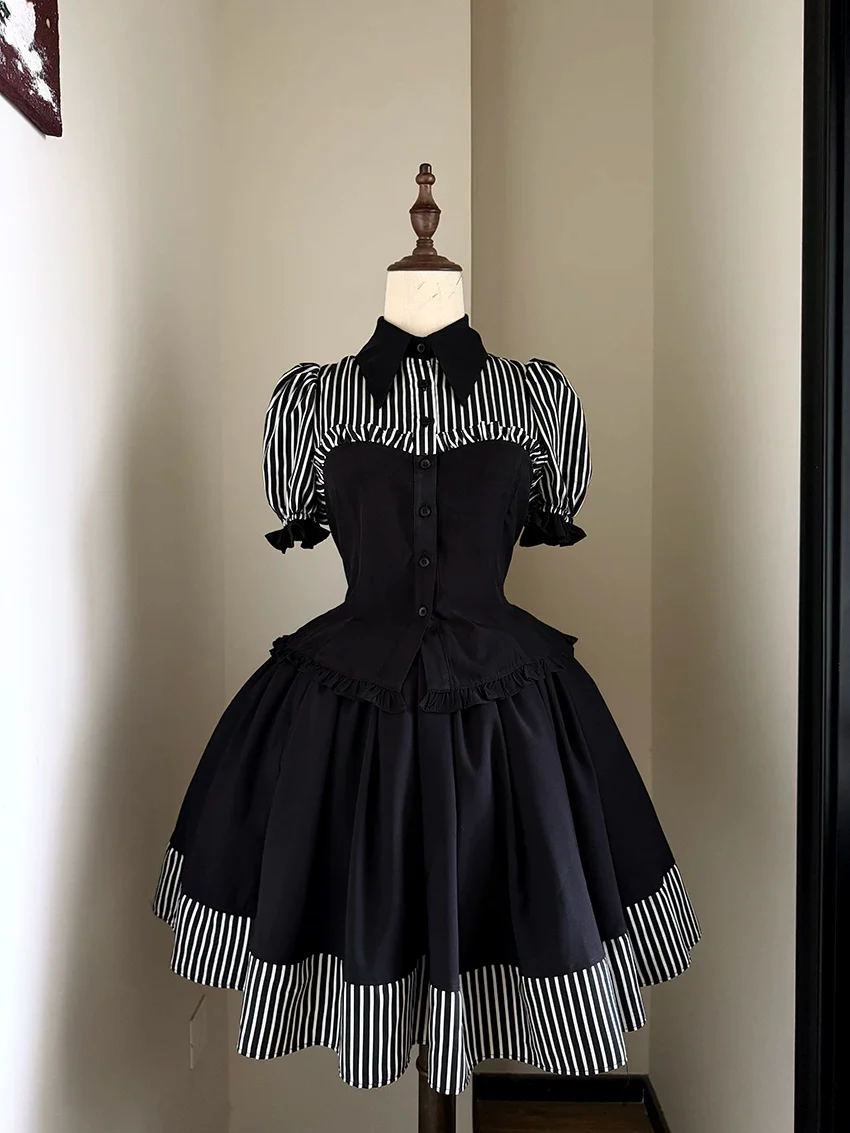 Laura's Reply - Gothic Lolita Striped Patchwork Blouse - Image 9
