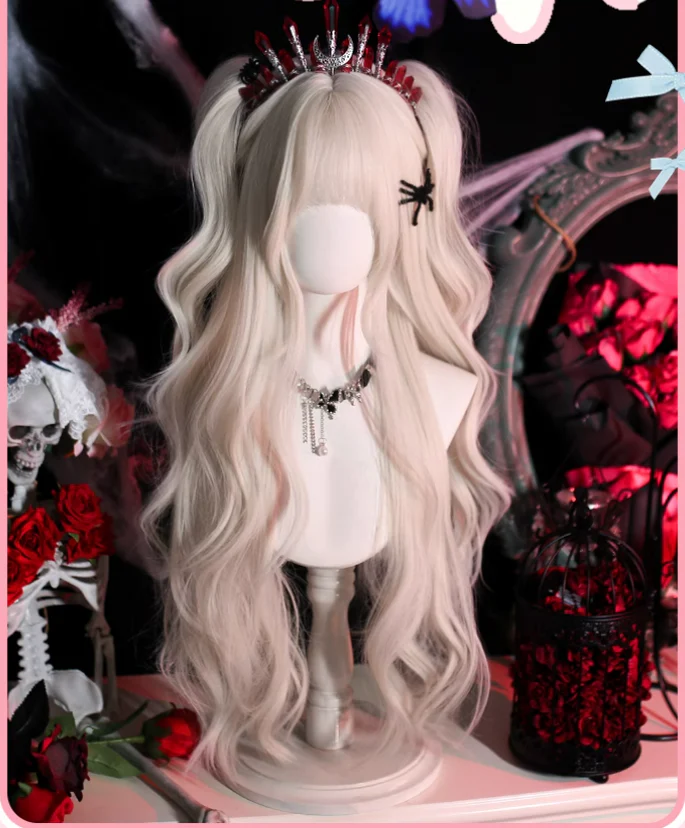 Dalao Home - Moko - Gothic Lolita Wig Pearl Milk Grey Long Curly Hair - Image 2