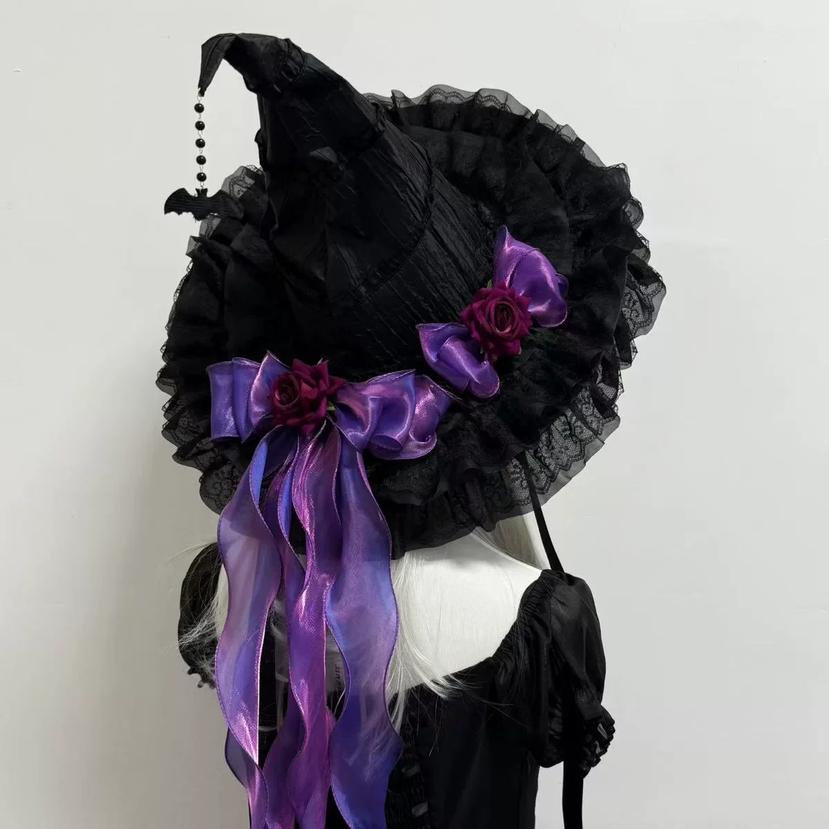 Gothic Lolita Witch Hat, Detachable Bow - Image 3