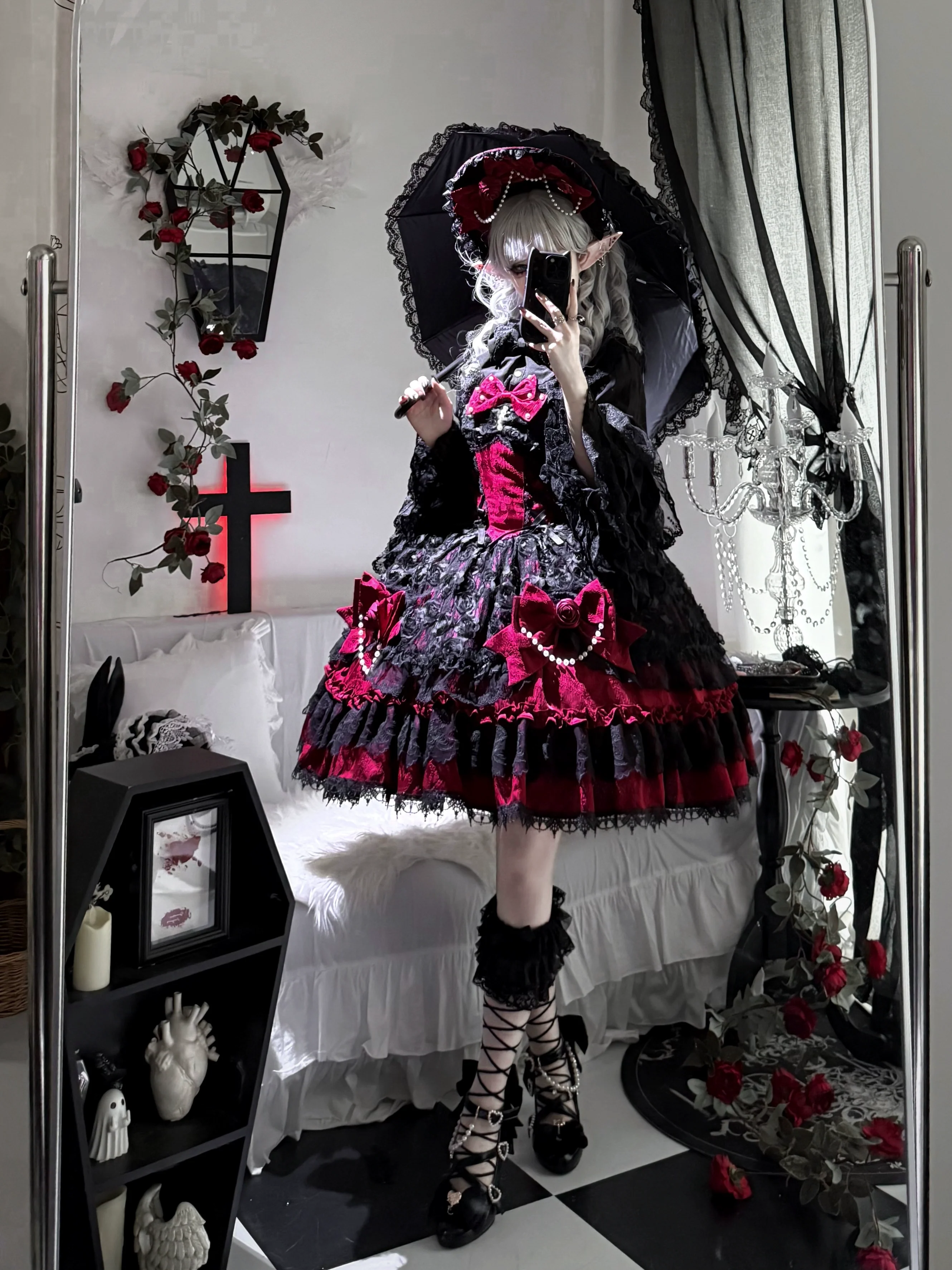 Rose Princess - Halloween Gothic Lolita JSK, Sheer Rose Dress - Image 10