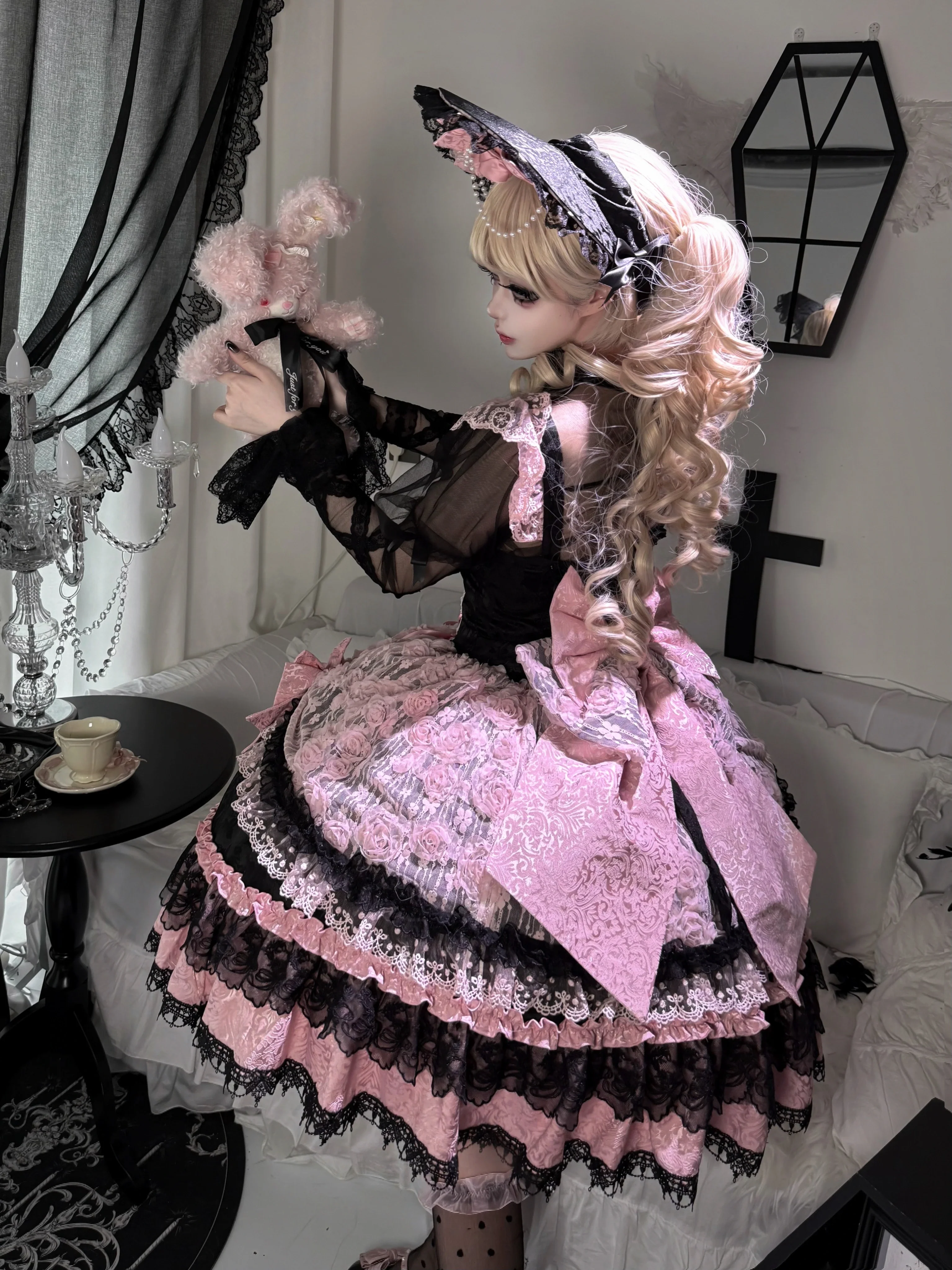 Rose Princess - Halloween Gothic Lolita JSK, Sheer Rose Dress - Image 5