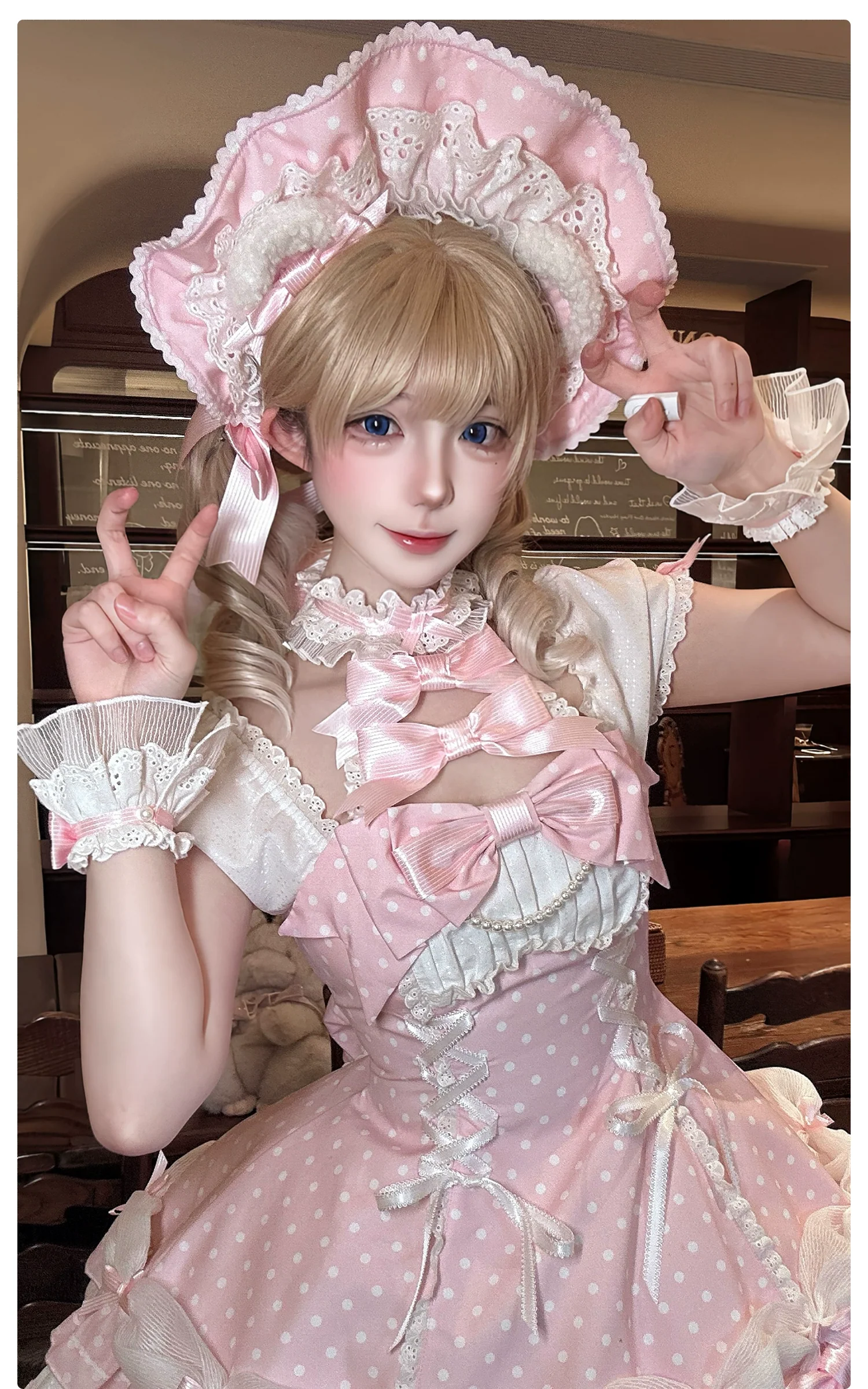 Old School Lolita Halter Neck OP Dress, Polka Dot Accent - Image 14