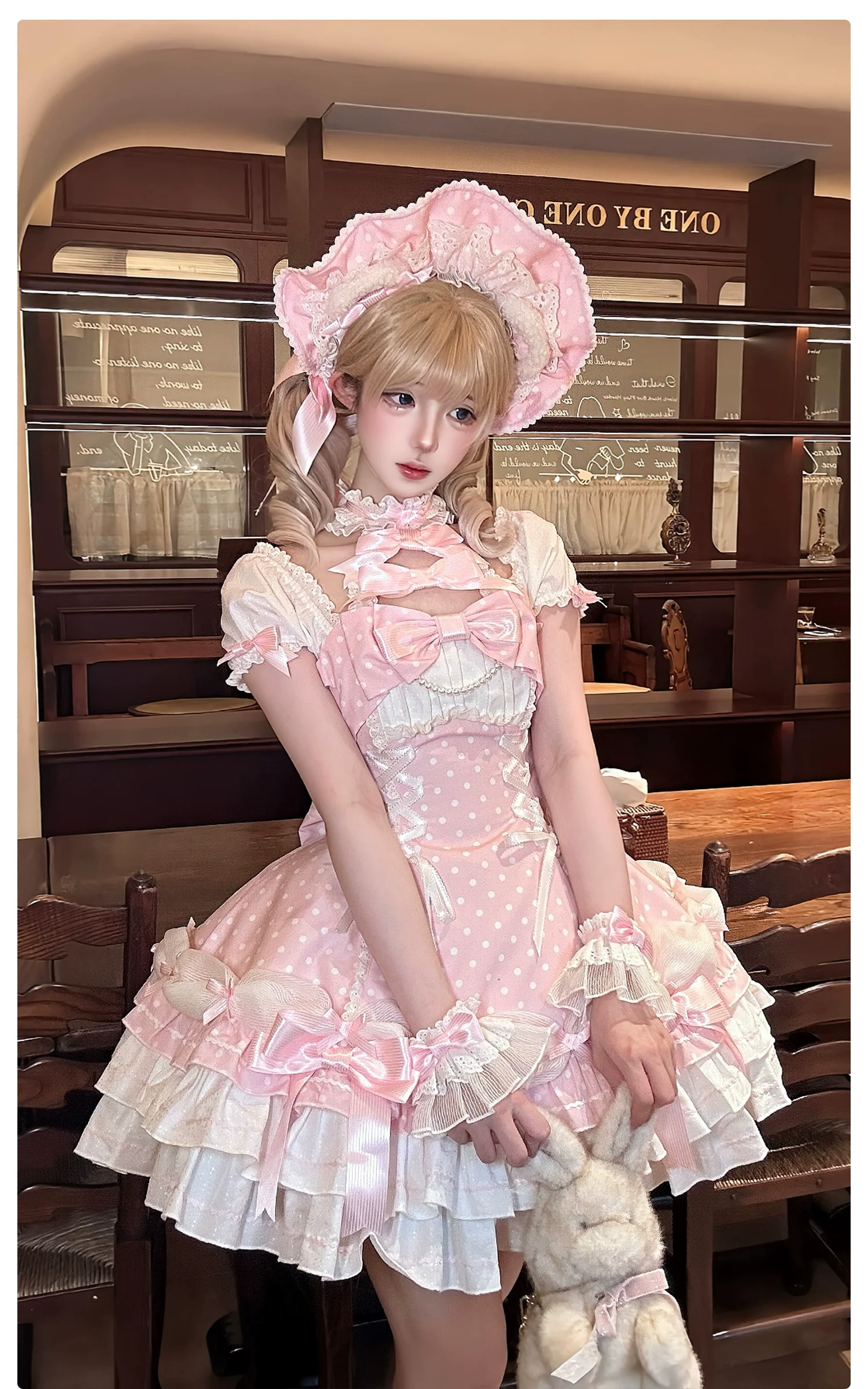 Old School Lolita Halter Neck OP Dress, Polka Dot Accent - Image 15