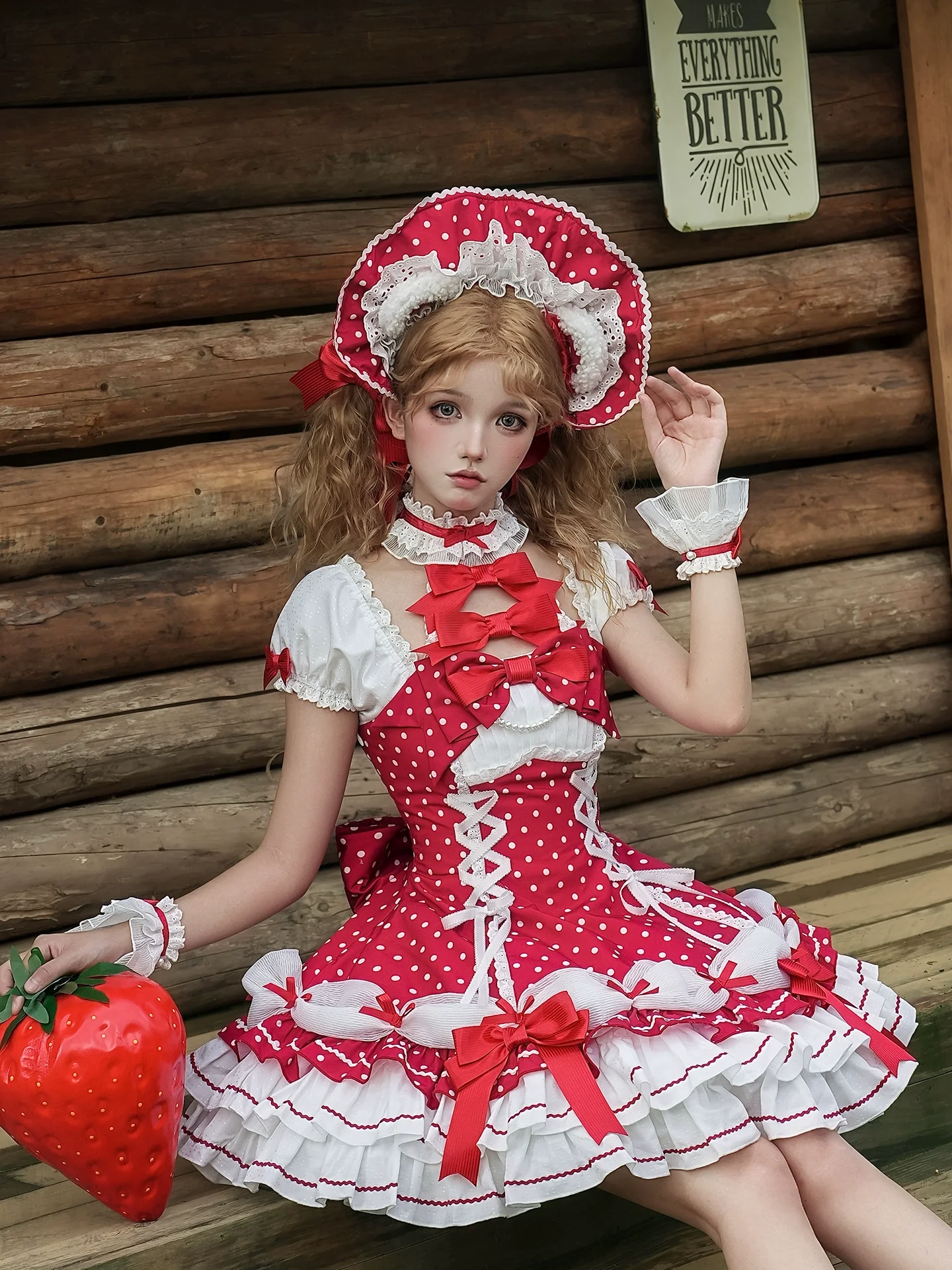 Old School Lolita Halter Neck OP Dress, Polka Dot Accent - Image 16