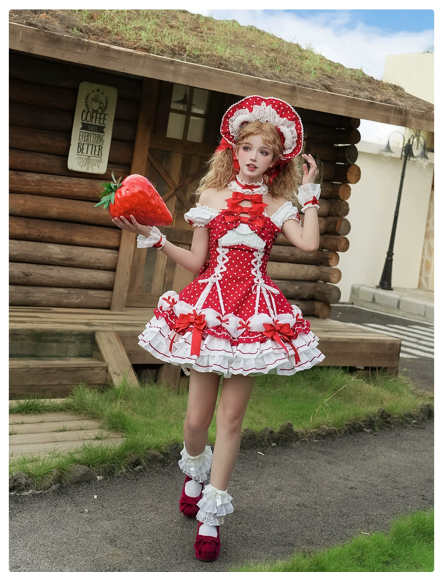 Old School Lolita Halter Neck OP Dress, Polka Dot Accent - Image 19