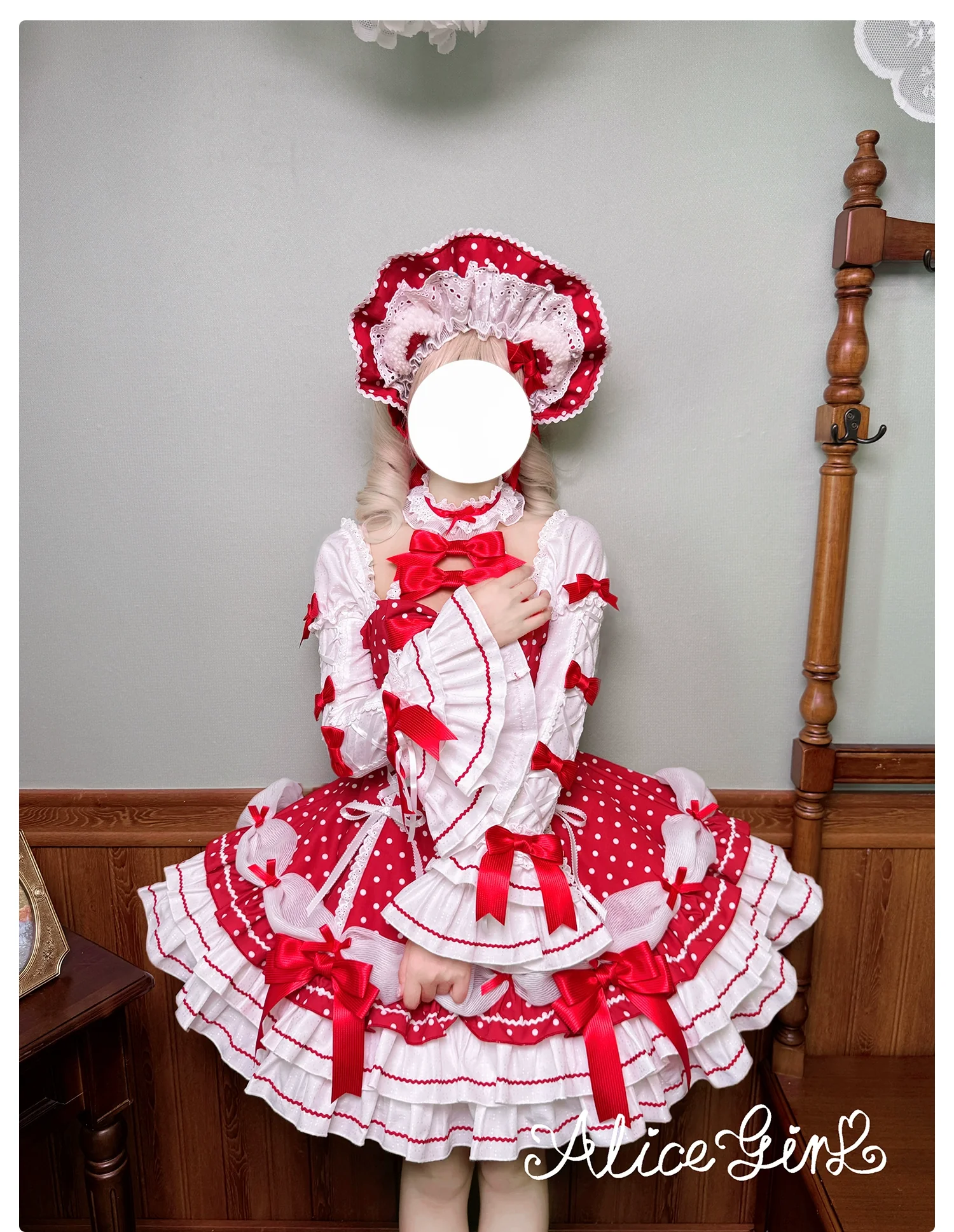 Old School Lolita Halter Neck OP Dress, Polka Dot Accent - Image 22