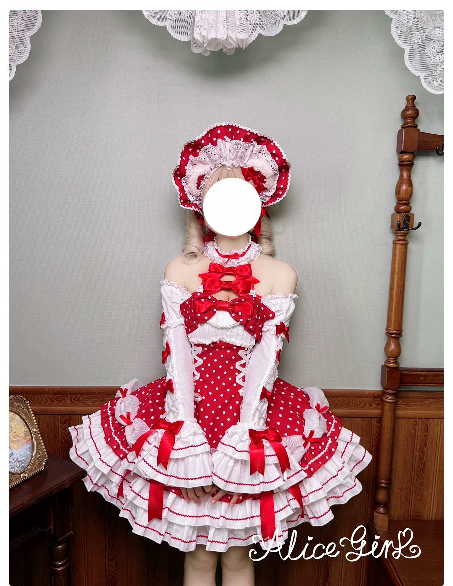 Old School Lolita Halter Neck OP Dress, Polka Dot Accent - Image 23
