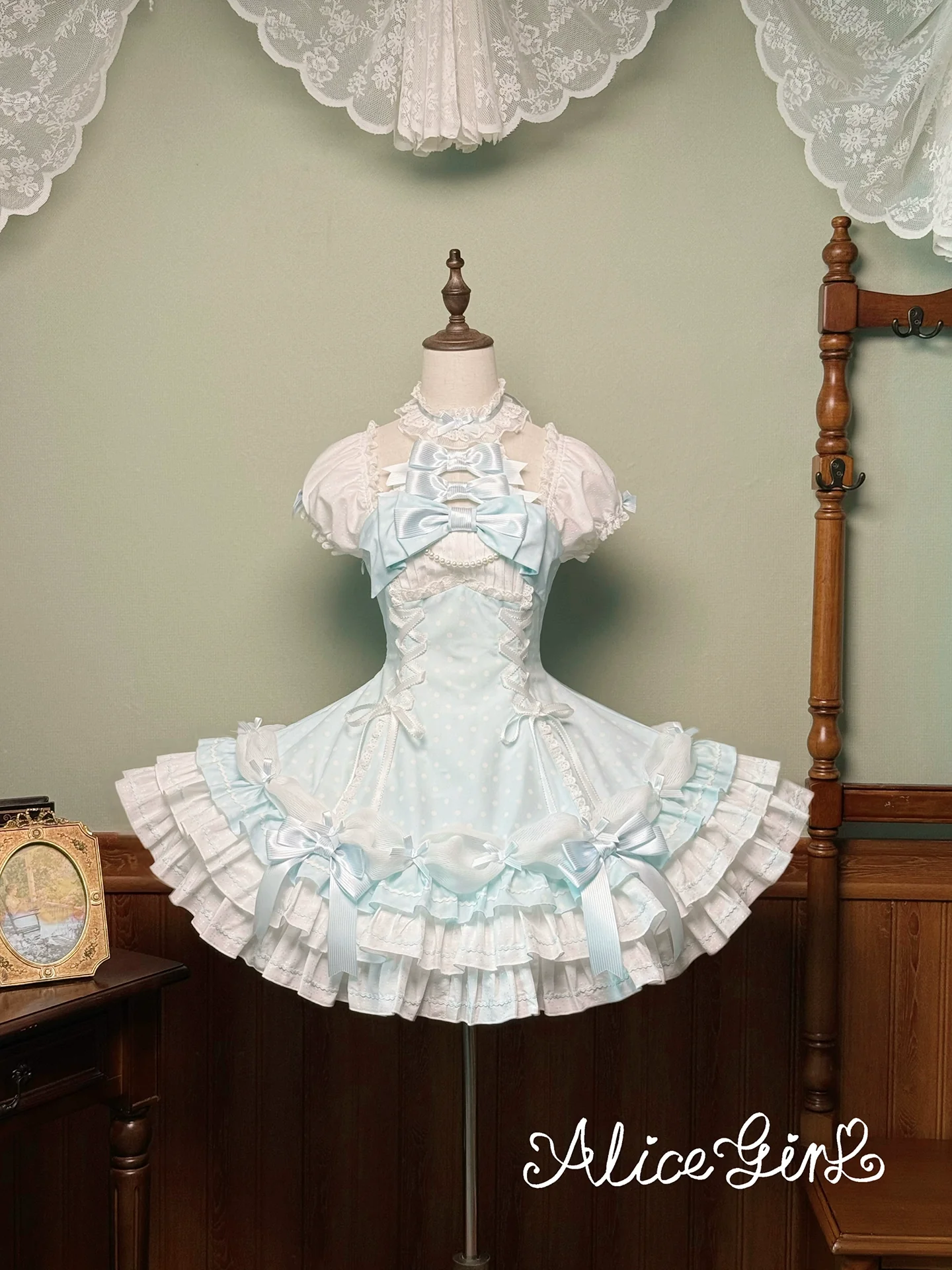 Old School Lolita Halter Neck OP Dress, Polka Dot Accent - Image 29