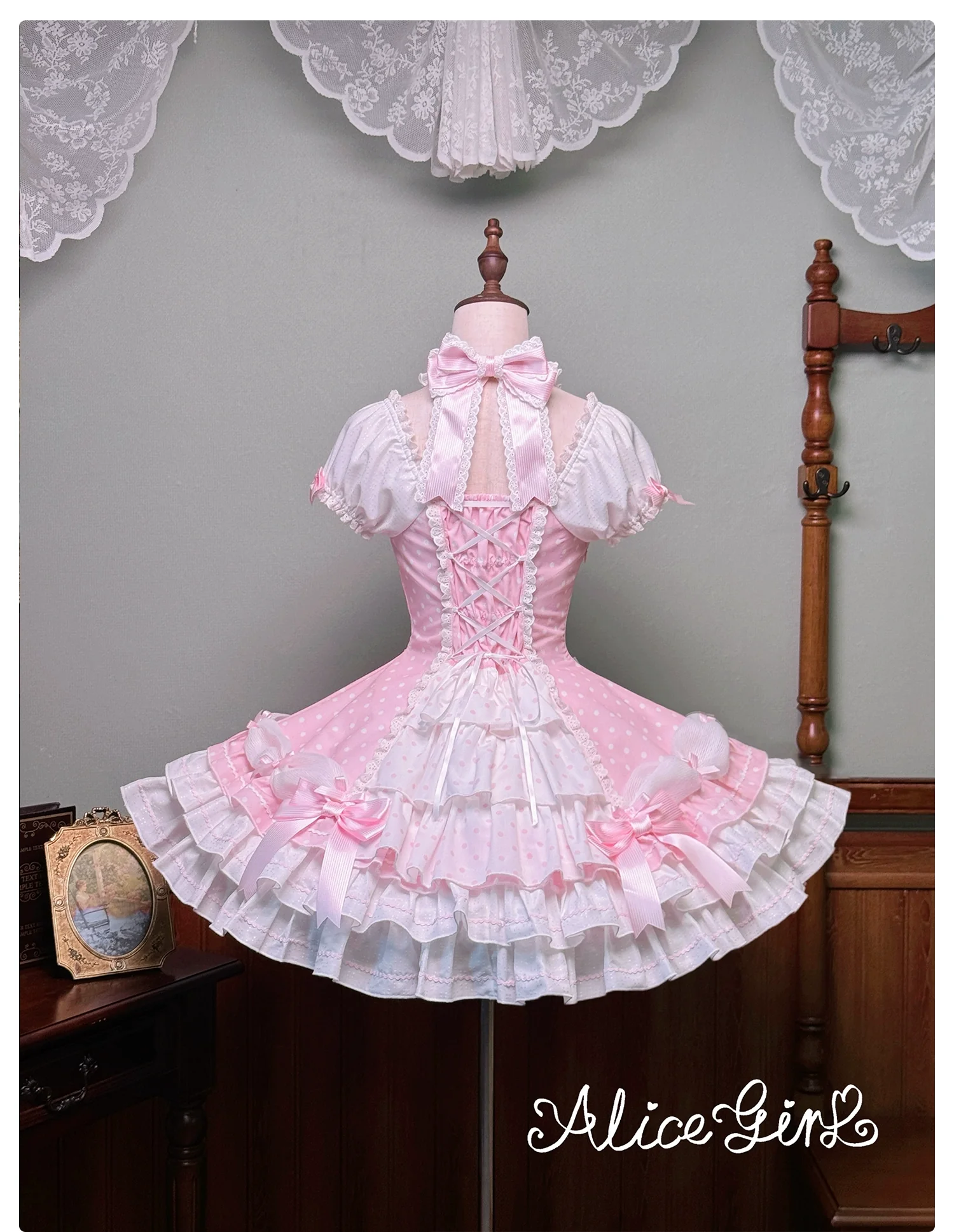 Old School Lolita Halter Neck OP Dress, Polka Dot Accent - Image 46