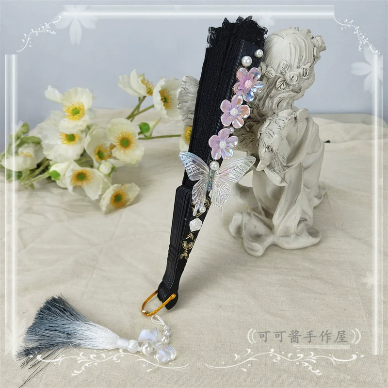 Han Lolita Fan Decorative Folding Fan with Butterfly and Flowers Tassel - Image 11