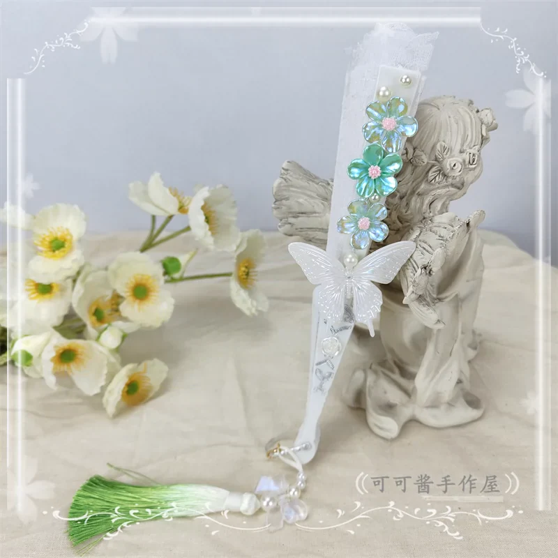 Han Lolita Fan Decorative Folding Fan with Butterfly and Flowers Tassel - Image 7
