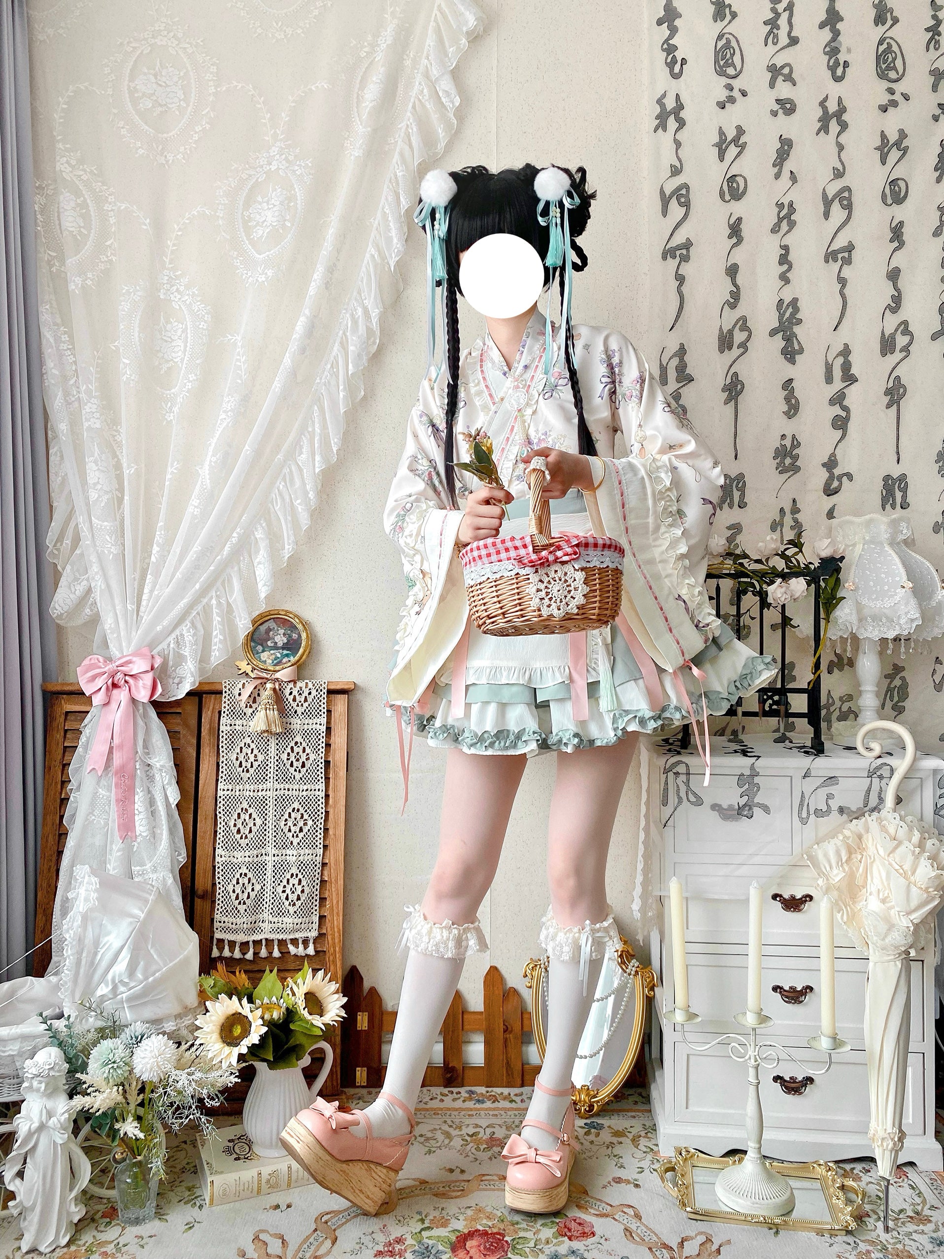 Qianmu - Little Herbalist - Han Lolita Skirt Outfit with Cross-collar Blouse and Apron - Image 12