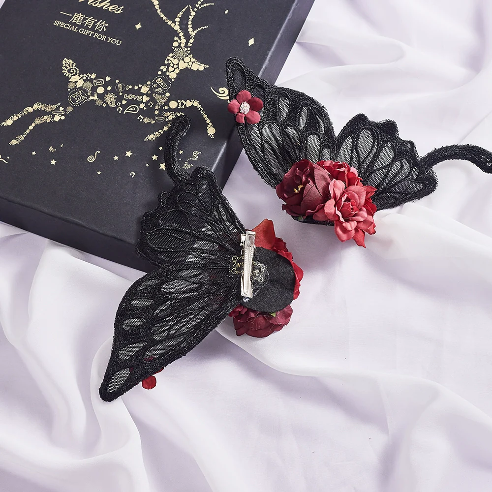 Sugar Time - Gothic Lolita Black Lace Wing Hairclips - Image 3
