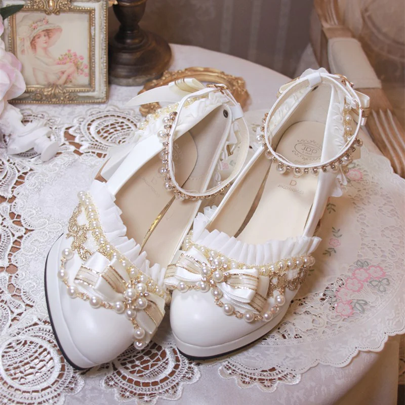 One Night - Handmade White Wedding Lolita Heel Shoes - Image 4