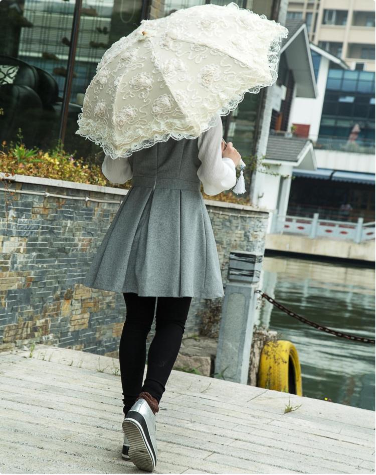 Foldable Lolita Parasol, Sunscreen Lace Flounce Multicolors - Image 10