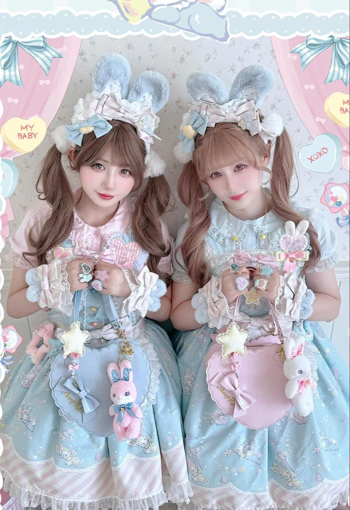 Star Gummies - IP Collaboration Sweet Lolita Dress, Bunny Print & Lace - Image 12