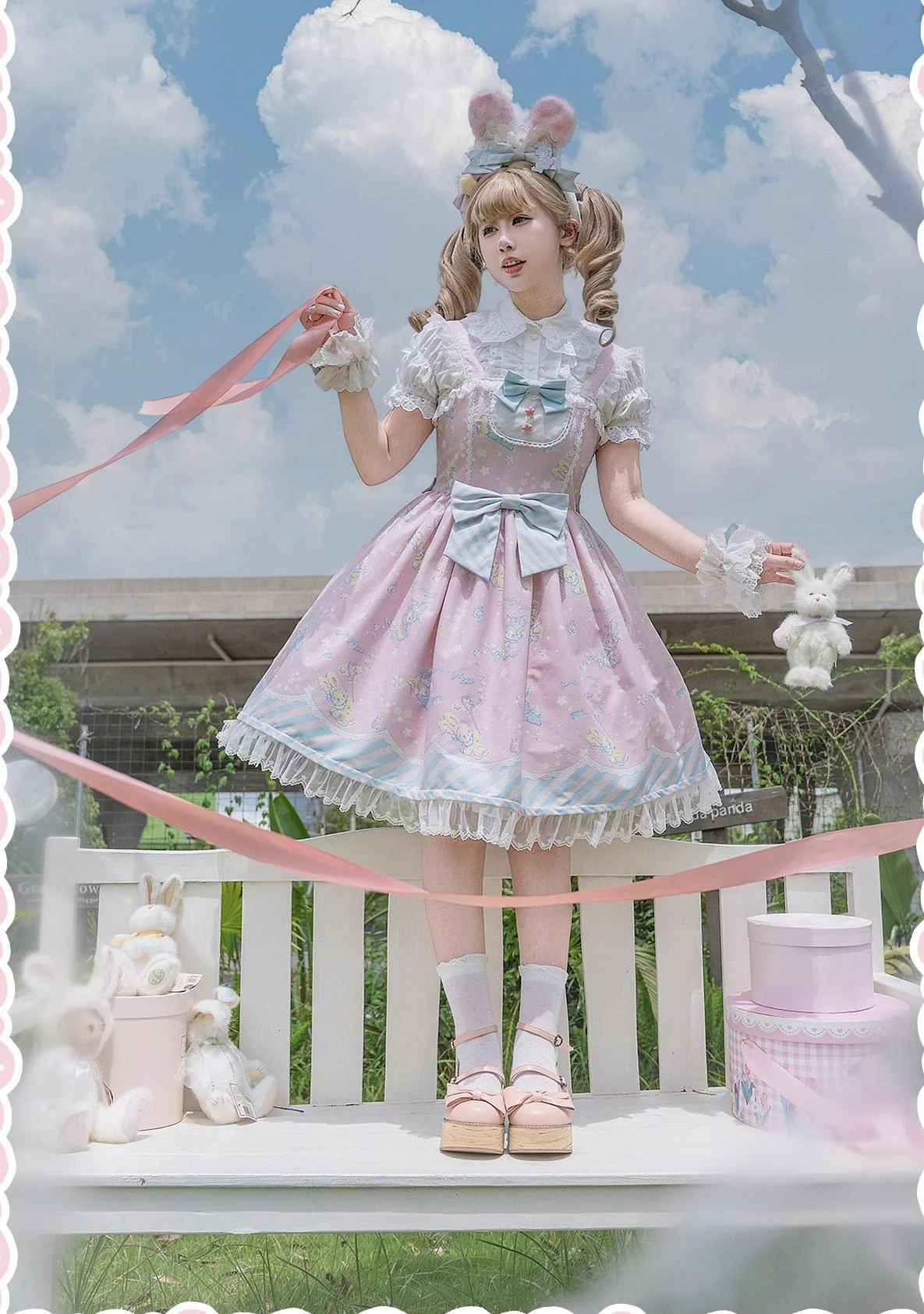 Star Gummies - IP Collaboration Sweet Lolita Dress, Bunny Print & Lace - Image 13