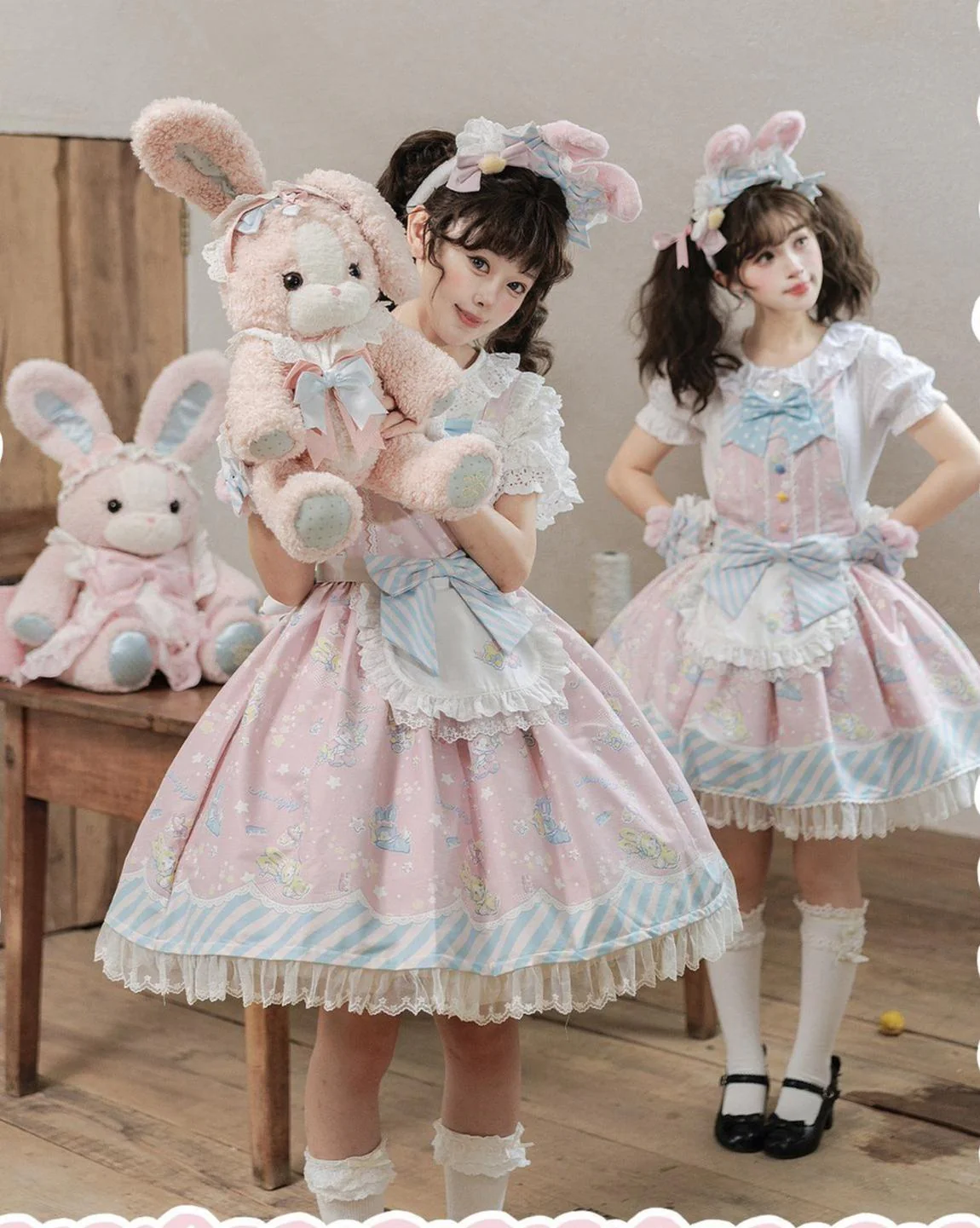 Star Gummies - IP Collaboration Sweet Lolita Dress, Bunny Print & Lace - Image 23
