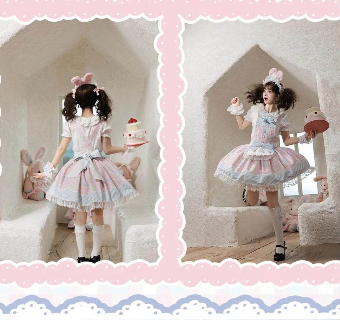 Star Gummies - IP Collaboration Sweet Lolita Dress, Bunny Print & Lace - Image 24