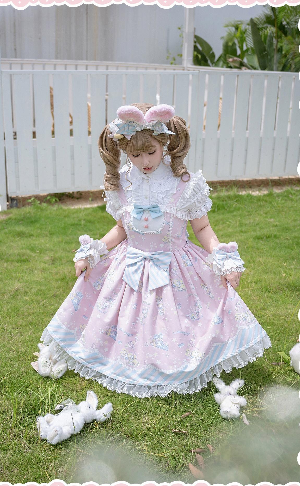 Star Gummies - IP Collaboration Sweet Lolita Dress, Bunny Print & Lace - Image 25