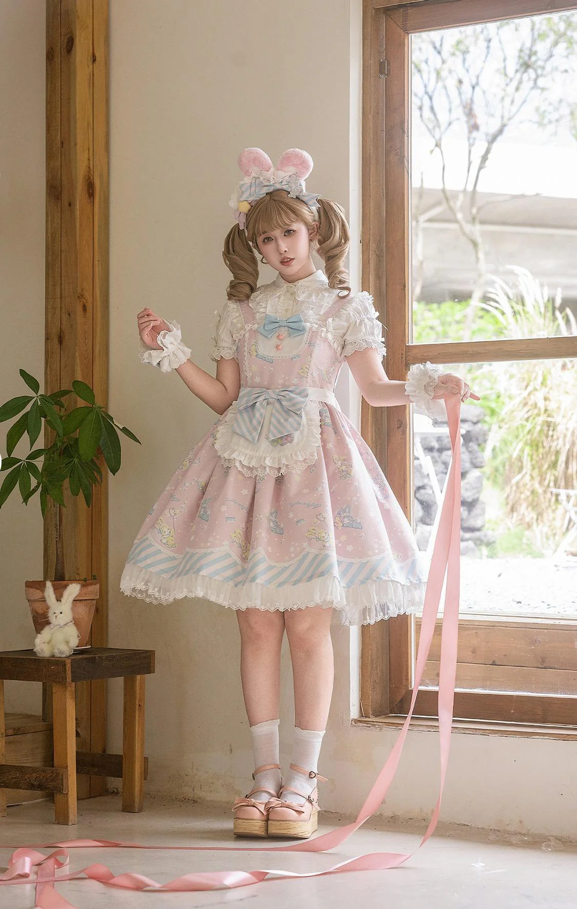 Star Gummies - IP Collaboration Sweet Lolita Dress, Bunny Print & Lace - Image 32