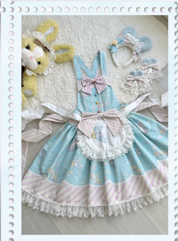 Star Gummies - IP Collaboration Sweet Lolita Dress, Bunny Print & Lace - Image 39