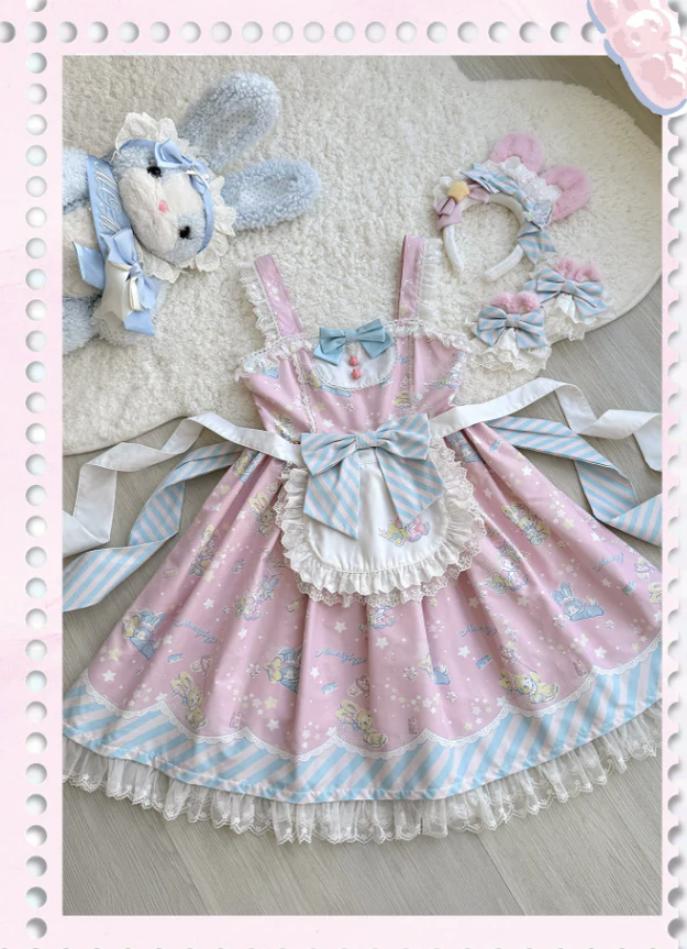 Star Gummies - IP Collaboration Sweet Lolita Dress, Bunny Print & Lace - Image 41