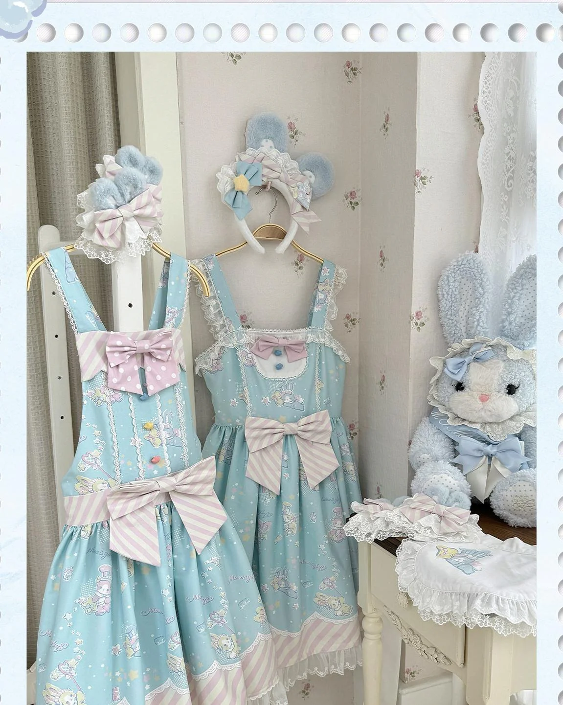 Star Gummies - IP Collaboration Sweet Lolita Dress, Bunny Print & Lace - Image 5