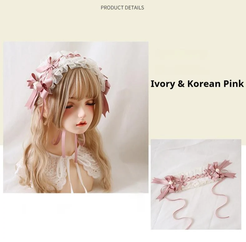 Xiaogui - Ivory & Pink Sweet Lolita Headdress Bridal Lace Headwear - Image 20
