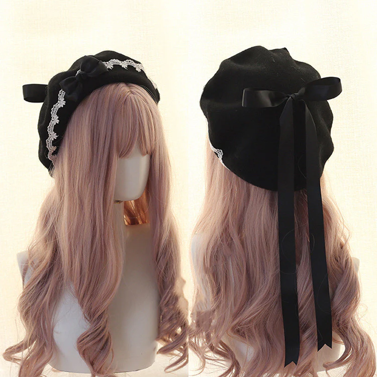 Xiaogui - Japanese Style Sweet Woolen Lolita Lace Beret - Image 12