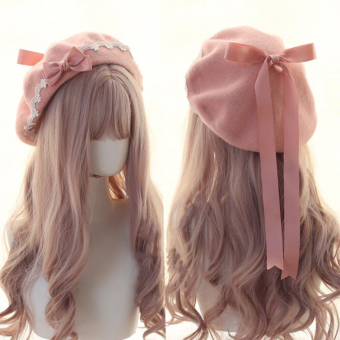 Xiaogui - Japanese Style Sweet Woolen Lolita Lace Beret - Image 2