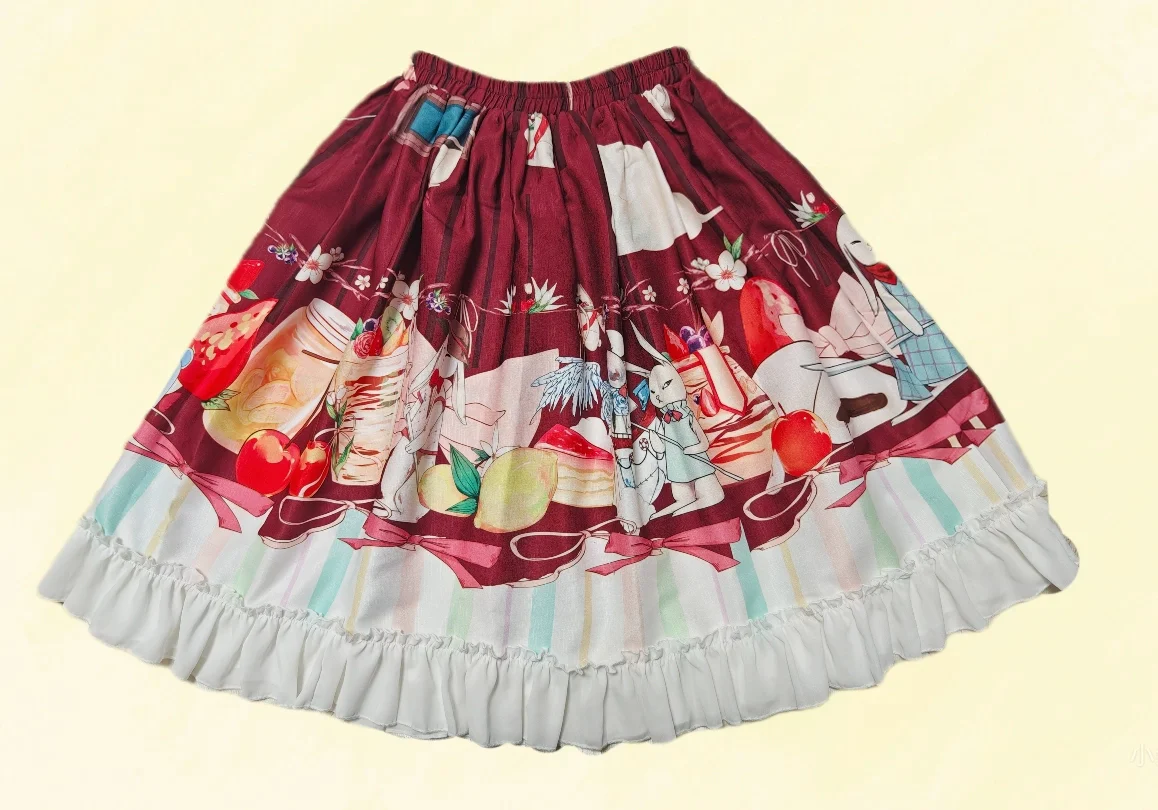 Kawaii Cotton Lolita SK With Bunny & Cosmic Cat Prints - Image 2